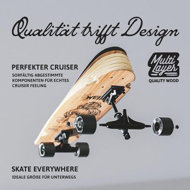 Лонгборд Apollo Mini Midi Cruiser як повна дошка, 70см (30x8) Міні-лонгборд Agile Kick Tail з дерева в вінтажному стилі скейтборду Лонгборд для дорослих з високошвидкісними кульковими підшипниками ABEC 9 Weird midi