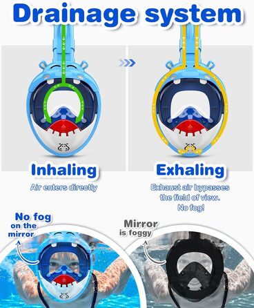 Маска для танцювального підводного плавання для дітей, маска для дайвінгу 180 HD проти запотівання та протікання Повнолицева маска для дітей, окуляри для дайвінгу Маска для дайвінгу Набір трубок для 4-12 років Дитяча іграшка для басейну Водна іграшка сині