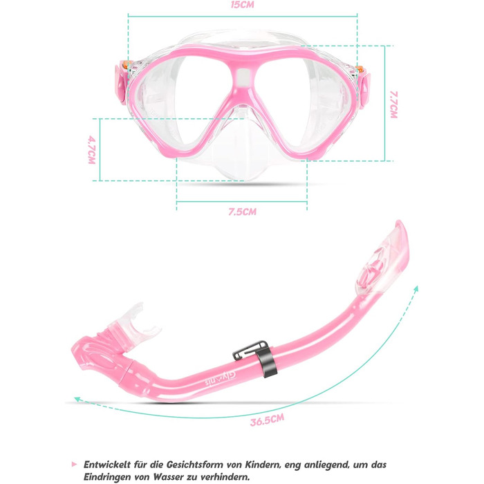 Дитячі окуляри для дайвінгу з сухою трубкою Набір для дайвінгу проти запотівання Маска для дайвінгу проти протікання Легкий дихаючий професійний набір для підводного плавання для хлопчиків Дівчатка Рожевий