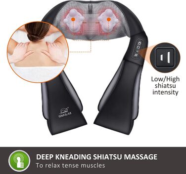 Масажер для ніг Snailax Shiatsu з теплом, 18 головок, чорний