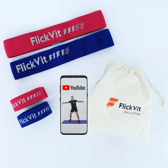 Фітнес-гумки FlickVit Physio, Beginner, Advanced, Pro, 5 Strengths + сумка