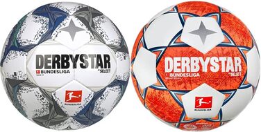 Футбольні м'ячі Derbystar Bundesliga Topic TT v22 і Brillant Replica v21 розмір 5 сіро-синій і помаранчевий