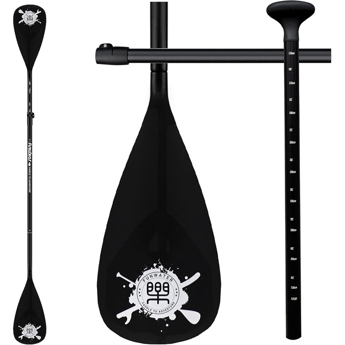 Весло для SUP FunWater, 3-секційне, регульоване, легке, плаваюче, з посиленими нейлоновими лопатями, чорне