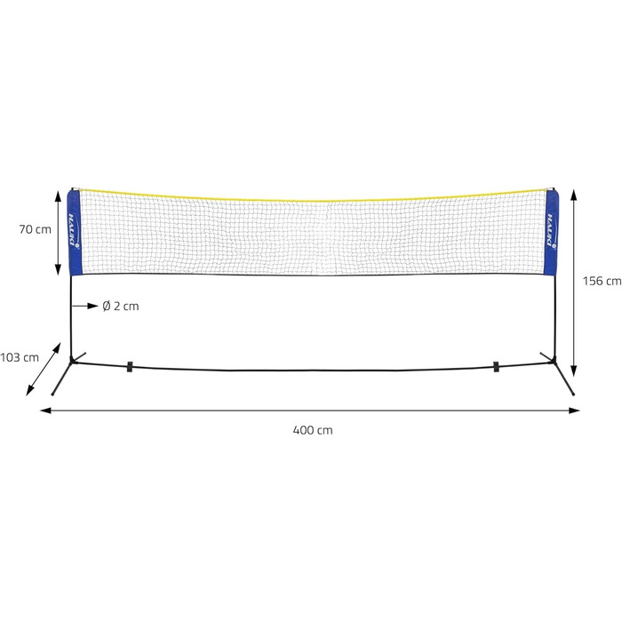 Сітка для бадмінтону Hauki, Тенісна сітка 400 см/500 см, Чорний/Синій, H156 см, Набір сіток для бадмінтону, 3 шт. Бадмінтон, Сумка для транспортування, Міцна залізна рама, Портативна волейбольна сітка, Тренувальна сітка для приміщень і на вулиці Blue 400 