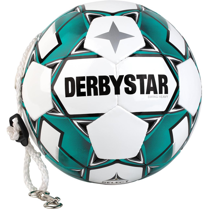 Derbystar Pendelball Swing Heavy – тренувальний футбольний м'яч, розмір 5, білий, ручна прошивка, PU, 435 г, 15,9 см, 1 шт, набір 2 шт