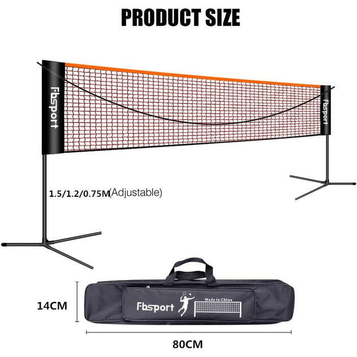 Сітка для бадмінтону, тенісна сітка 3-6 м портативна волейбольна сітка для бадмінтону, 3 висоти можна регулювати розбірний лоток для бадмінтону, в приміщенні та на вулиці (5,1 м)