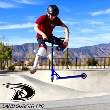 Трюковий самокат Land Surfer PRO X - трюковий самокат для дітей від 8 років і підлітків з декою на 360 градусів, колесами PU висотою 100 мм з кульковими підшипниками ABEC-9 - дитячий самокат для складних трюків (Pro Chrome Blue)