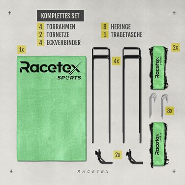 Дитячий набір футбольних воріт Racetex 2 - Футбольні ворота в т.ч. Корисна сумка для транспорту - версія з армованими стрижнями зі скловолокна - Футбольні ворота для саду або парку (неоновий зелений)