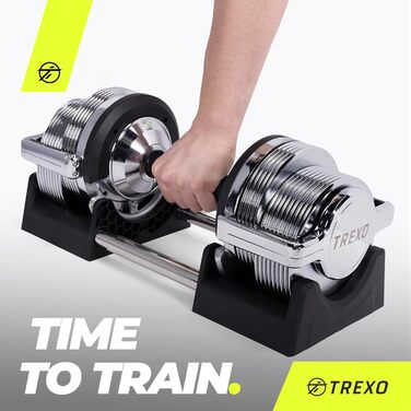 Гантель TREXO Chrome 3-32 кг, 30 кроків, протиковзка ручка