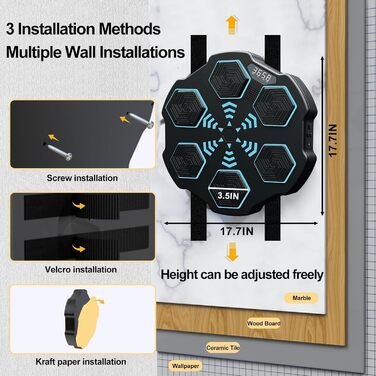 Сонячна посмішка Музична боксерська машина, Боксерська машина, Liteboxer, Розумна музична боксерська машина, Настінне тренування з боксу, Підтримка Bluetooth, Регулювання швидкості, Боксерський автомат з музикою C-Black