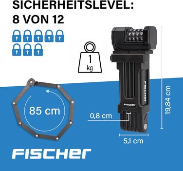 Велозамок складаний FISCHER Protec FN85, кодовий, 10 000 комбінацій, пластикова обмотка, з кріпленням
