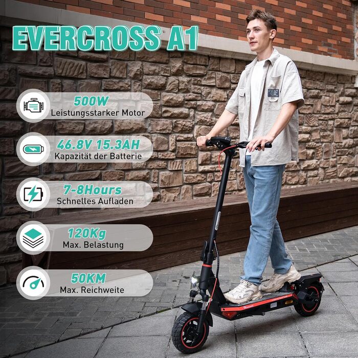 Електросамокат EVERCROSS A1 E, 10', 15.3 АЧ, 55-70 км, 500 Вт, додаток, LED дисплей