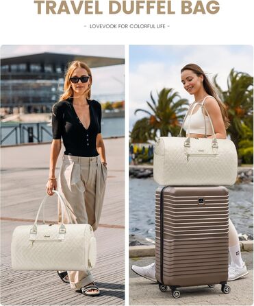 LOVEVOOK Дорожня спортивна сумка 45L для жінок, водонепроникна сумка для подорожей, пологового будинку, з косметичкою, відділенням для взуття та вологих речей, ручна поклажа для залу, літака, беж