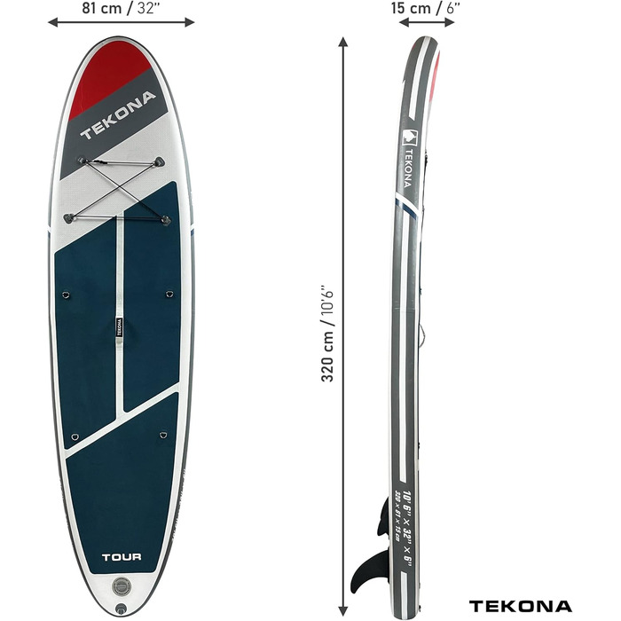 Набір дошок для веслування TEKONA Надувна SUP дошка 300 або 320 см Комплектація, включаючи рюкзак, подвійний хід, насос, весло, пристрій для байдарки 3 плавці Різні моделі та кольори TOUR 10'6 (320см)