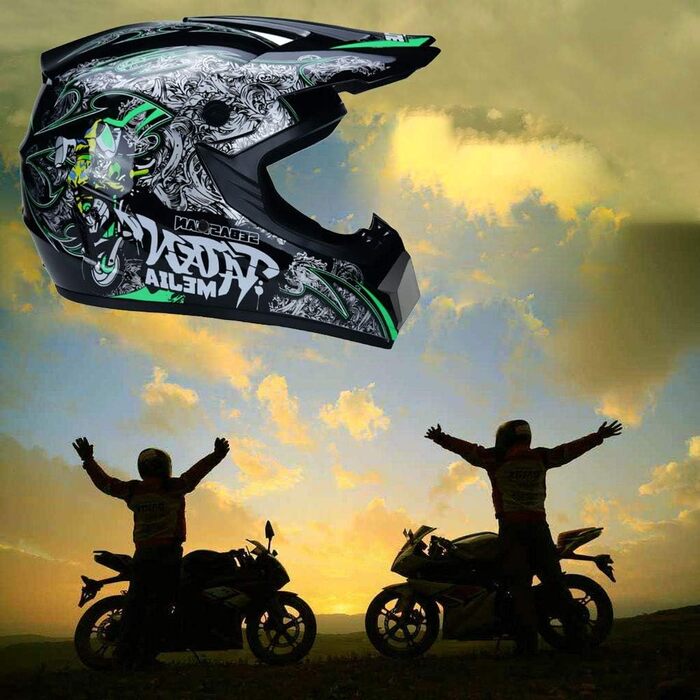 Комплект шоломів для мотокросу MTB Volles Gesicht для дітей та підлітків: мотошолом для ATV, ендуро, гірського велосипеда, з маскою, рукавичками та окулярами