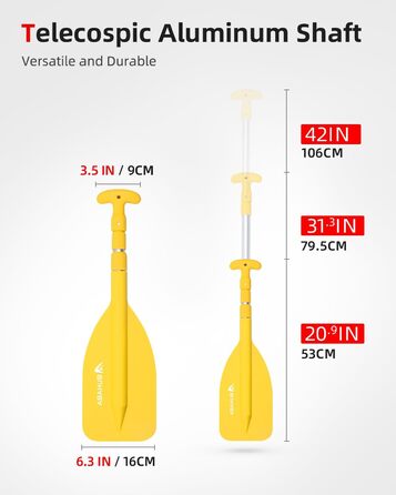 Весло телескопічне Abahub 53-106см, легке, Т-ручка, жовте