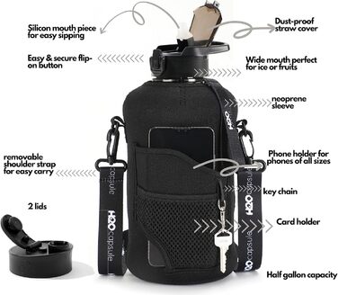 Пляшка для води H2O Capsule 2.2 л з чохлом і трубочкою, BPA-free, спортивна, з ручкою, велика, багаторазова, 74oz