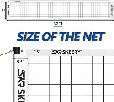 Міцний набір волейбольних сіток SKEERY, конструкція проти запотівання, регульовані алюмінієві планки, портативна волейбольна сітка для заднього двору, трави та пляжу (білий/пишний сад)