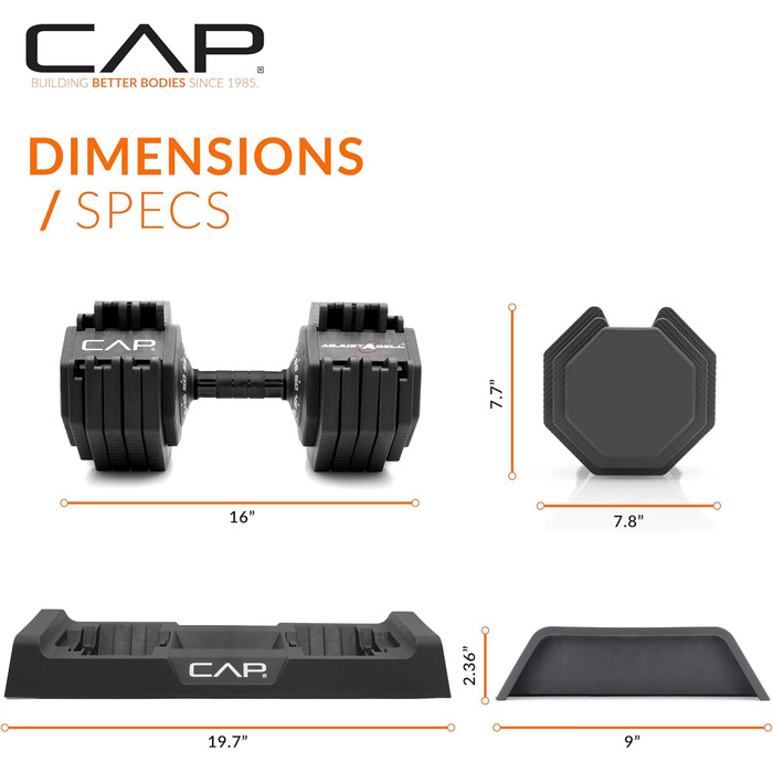 Регульована гантель CAP Barbell ADJUSTABELL, 5,7/11,3/25 кг, одна або пара