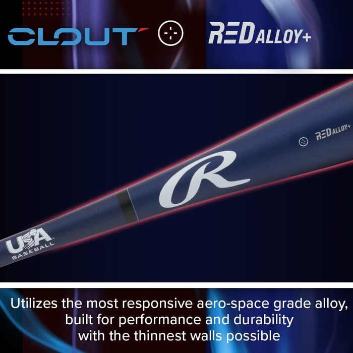 Дитяча бейсбольна біта Rawlings Clout 2023, алюмінієва, 76 см, -10, USA, цільна, 2 5/8 дюйма