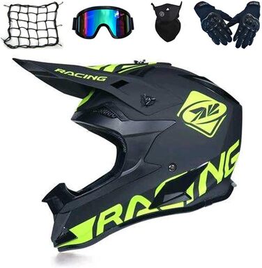 Шолом для мотоциклу та BMX MRDER, чорний, кросовий, ендуро, MTB, фулфейс, з окулярами та рукавицями, розмір XL, велика вентиляція