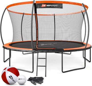 Батут Hop-Sport Outdoor Ø 305/366/427/488 см - Батут з інноваційними вигнутими сітчастими штангами, сертифікатами безпеки та захисною сіткою 427 см Помаранчевий/Чорний