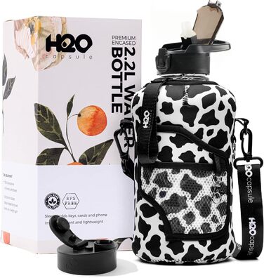 Пляшка для води H2O Capsule 2.2 л з чохлом і знімною трубочкою, BPA-free, багаторазова спортивна фляга з ручкою для напоїв, 2.2 літра, Cowbell
