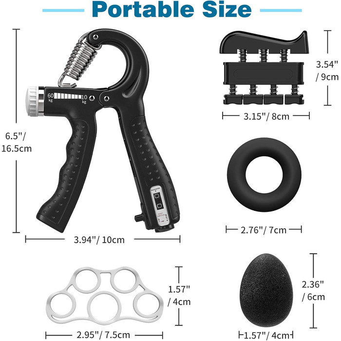 Набір тренажерів для рук MoKo з 6 шт. , тренувальний набір для хвата передпліччя Тренажер передпліччя з функцією підрахунку Регульований тренажер для пальців з тренувальним кільцевим хватом М'яч для нарощування м'язів Силові тренування спортсменів Black