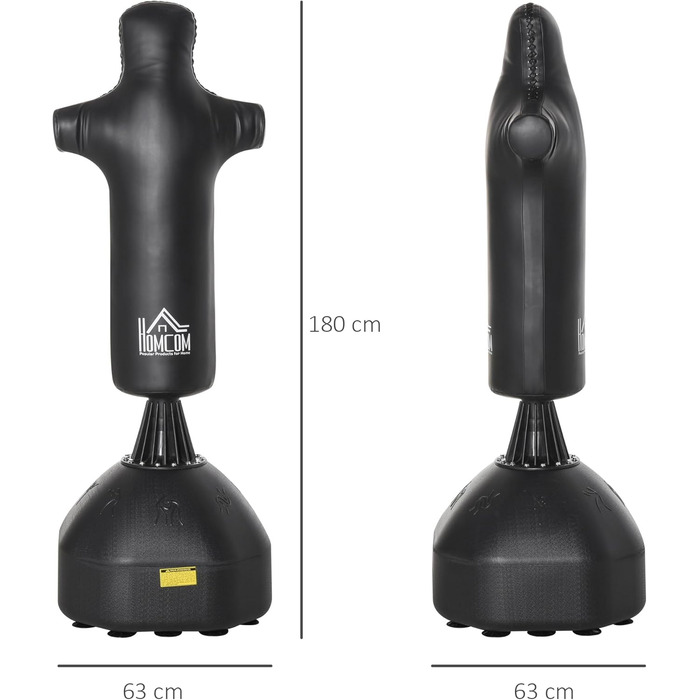 Боксерська груша HOMCOM стоячи 180 см доросла боксерська боксерська колонка Гуманоїдний дизайн Важка боксерська груша Важка боксерська груша Підставка для професіоналів і початківців чорна