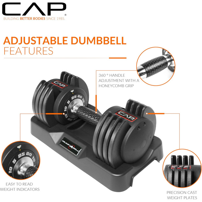 CAP Barbell Регульовані круглі гантелі, пара, 5,7 кг, 11,3 кг, 25 кг – вибір ваги