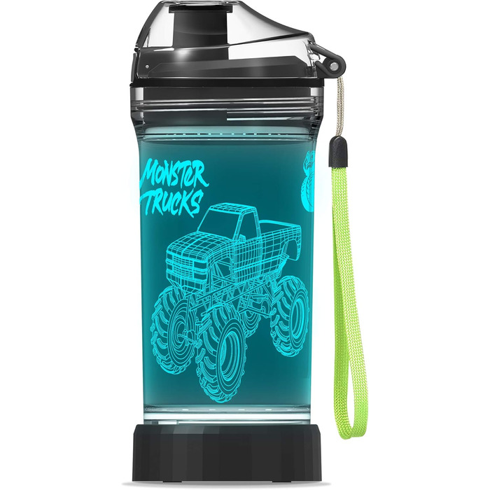 3D пляшка для води YuanDian з підсвіткою, дизайн Monster Truck, 400 мл, Tritan, без BPA, екологічна, подарунок для дітей, хлопчиків і дівчаток, для школи, новорічний подарунок