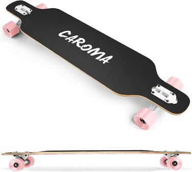 Скейтборд CAROMA Longboard 41 дюймова повна дошка з підшипниками ABEC-11, скейтборди для фрірайду Cruiser, лонгборди з клена Хлопчики Дівчатка Щітка Дошка для вуличних танців для початківців дорослих Teen Pink