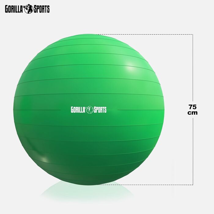 М'яч GORILLA SPORTS 75см, до 500 кг, проти вибуху, не ковзає, зелений