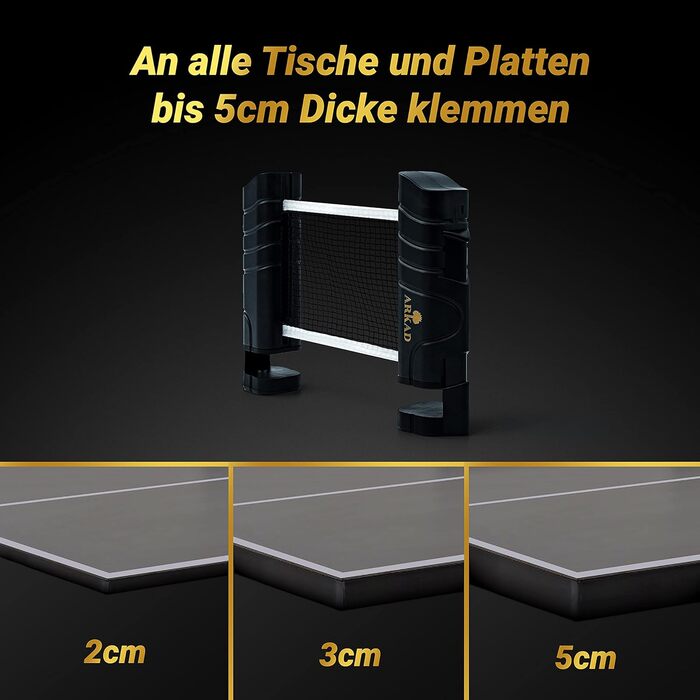 Сітка для настільного тенісу Arkad 225 см Найдовша сітка для настільного тенісу Стабільна та надійна Сітка для настільного тенісу для будь-якого столу Сітка для настільного тенісу на відкритому повітрі та в приміщенні Аксесуари для настільного тенісу