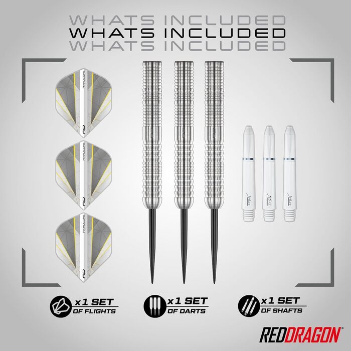 Дротики RED DRAGON Seren Pure 90% вольфраму, сталевий наконечник, професійний набір, 21-25 г, з крилами і хвостовиками, 4 стилі