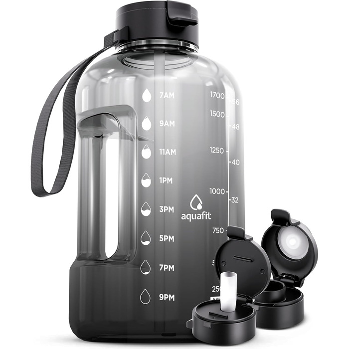 AQUAFIT Мотиваційна спортивна пляшка для води 1,8 л зі шкалою часу, трубочкою, для тренувань та фітнесу, велика