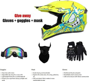 Дитячий мотокросовий шолом Fullface для MTB та мотоциклів, ABS корпус, комплект з рукавичками, маскою та окулярами