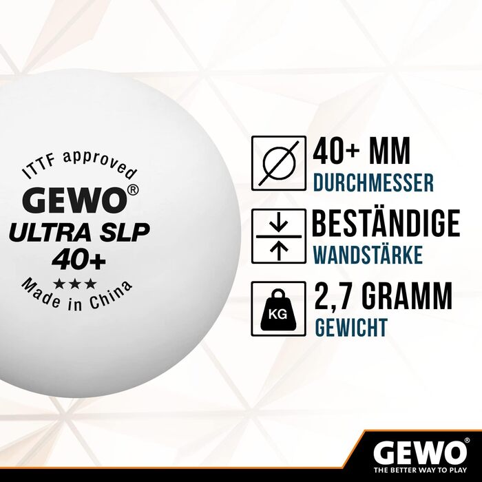 М'ячі GEWO Ultra SLP 3 зірки 40 ITTF, 72 шт.