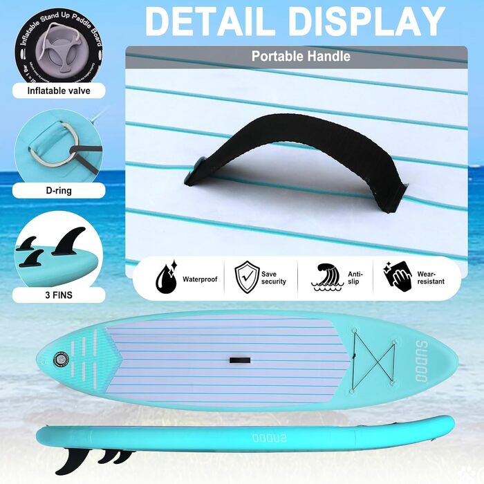 Надувна SUP-дошка для дорослих та підлітків 10'/10.5'/11' x30/33'' x6'', ультра-легка, з рюкзаком, насосом, веслом, страховкою та трьома плавниками