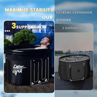 CalmMax XL 478L Овальна льодяна ванна для спортсменів з надувним підголівником і кришкою, портативна ванна для криотерапії, холодних купань вдома