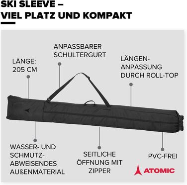Лижна сумка  для лиж ATOMIC Ski-Sack, 210x34 см, регульований, поліестер, чорний