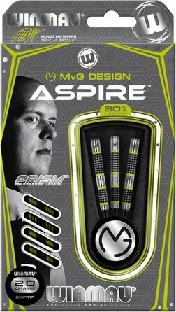 Набір стріл WINMAU MvG Aspire 20g вольфрам Softip Dart з польотами/валами