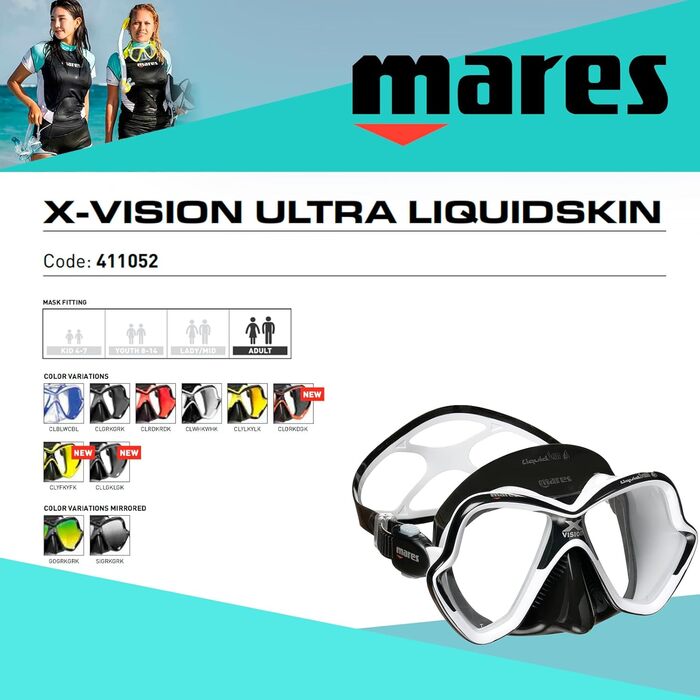 Маска для дайвінгу Mares X-Vision Ultra Liquidskin, біла/чорна