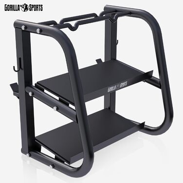 Стійка для гантелей та штанги GORILLA SPORTS, металева, чорна, до 300 кг, універсальна, 52x68,5x62 см