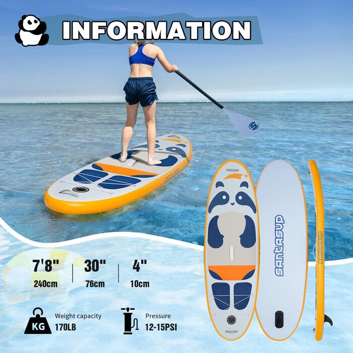 Надувна дошка для веслування Дошка для серфінгу SUP Complete Paddleboard Аксесуари Регульоване весло, насос, туристичний рюкзак ISUP, повідець, водонепроникна сумка, дошка для дорослих Panda blu