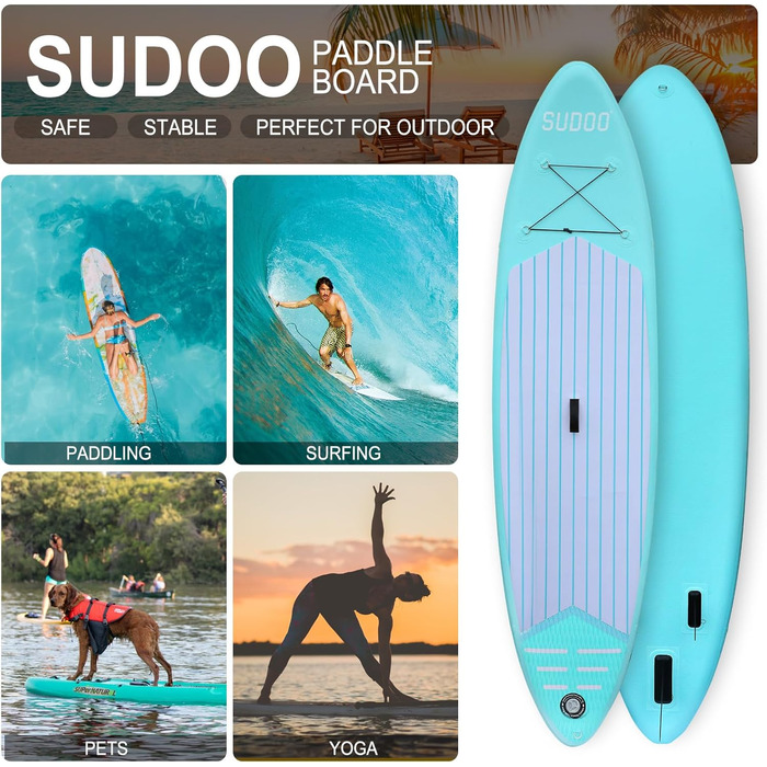 Надувна SUP-дошка для дорослих та підлітків 10'/10.5'/11' x30/33'' x6'', ультра-легка, з рюкзаком, насосом, веслом, страховкою та трьома плавниками