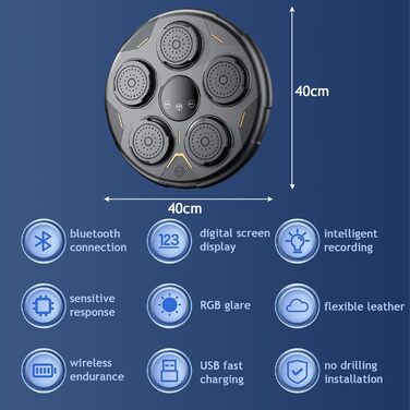 Музична боксерська машина TAZZOR, розумна боксерська машина Bluetooth з музикою, боксерське обладнання для боксерських машин, боксерські тренування для дому, силовий тестер реакції та координації очей для дітей та дорослих