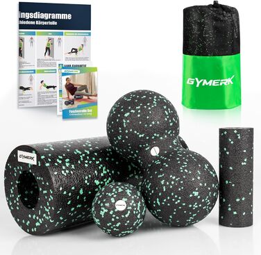 Набір роликів для фасції Gymerk Duoball, Fascia Ball & Roller (чорно-зелений)