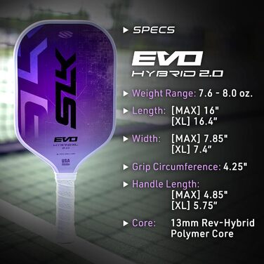 SLK Evo Power Hybrid & Soft ракетка для піклболу, фіберглас та G8 карбон, гібридна, фіолетова