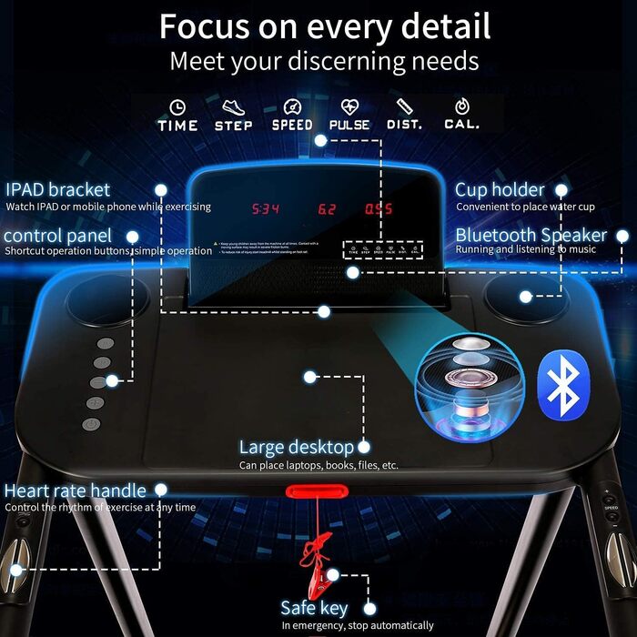 Бігова доріжка ANCHEER зі столом і Bluetooth, макс. 265 фунтів